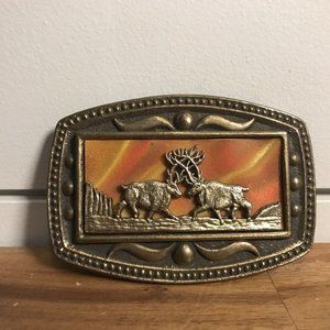 Vintage Mens Belt Buckle CII New York Sunset Bucks Locking Horns